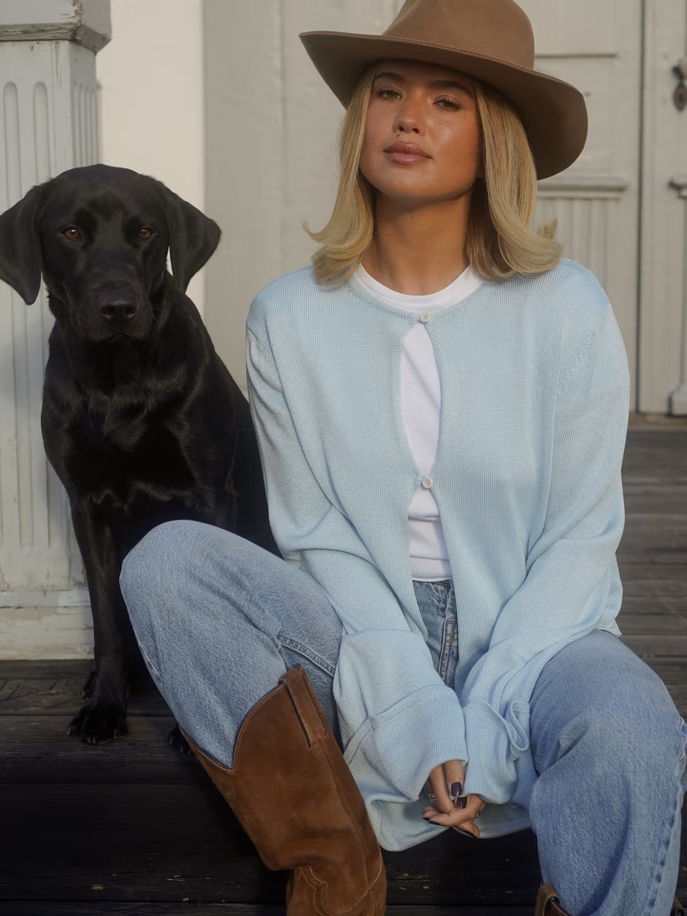 Djerf Avenue Blue Knitted Button Top